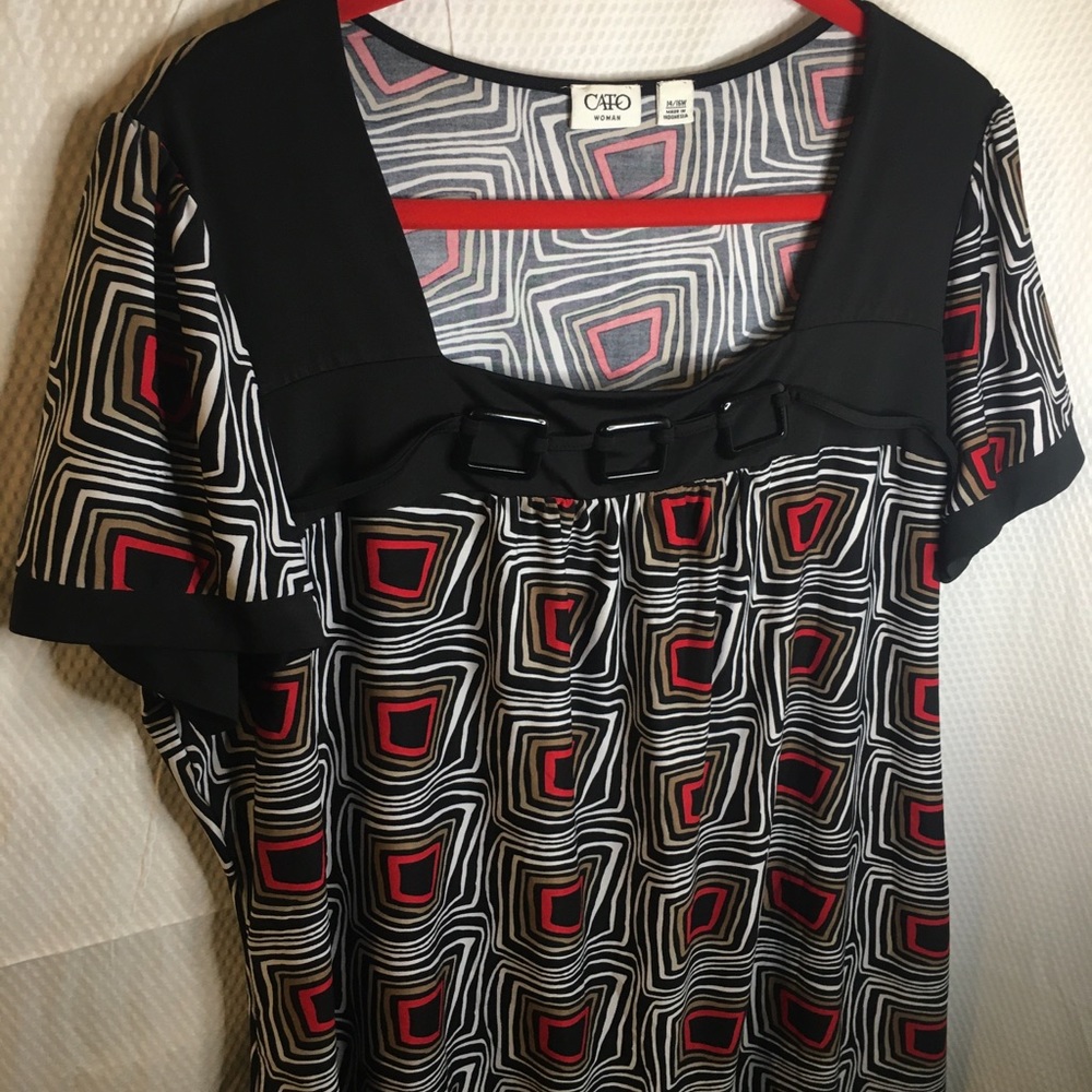 CATO | Women’s Black Blouse with Multi-Color Pattern
